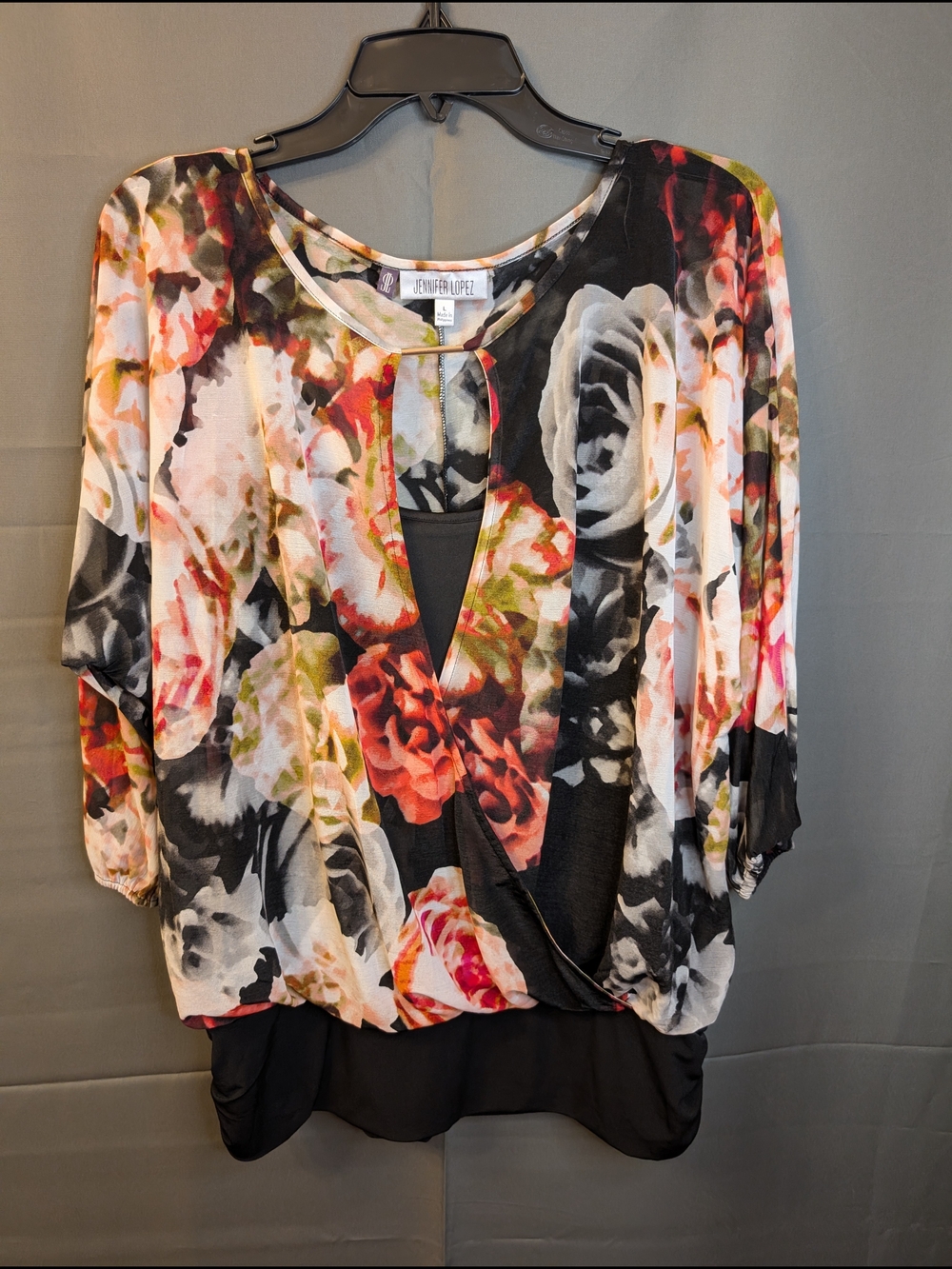 Jennifer Lopez Floral Wrap-Front Blouse in Multicolor